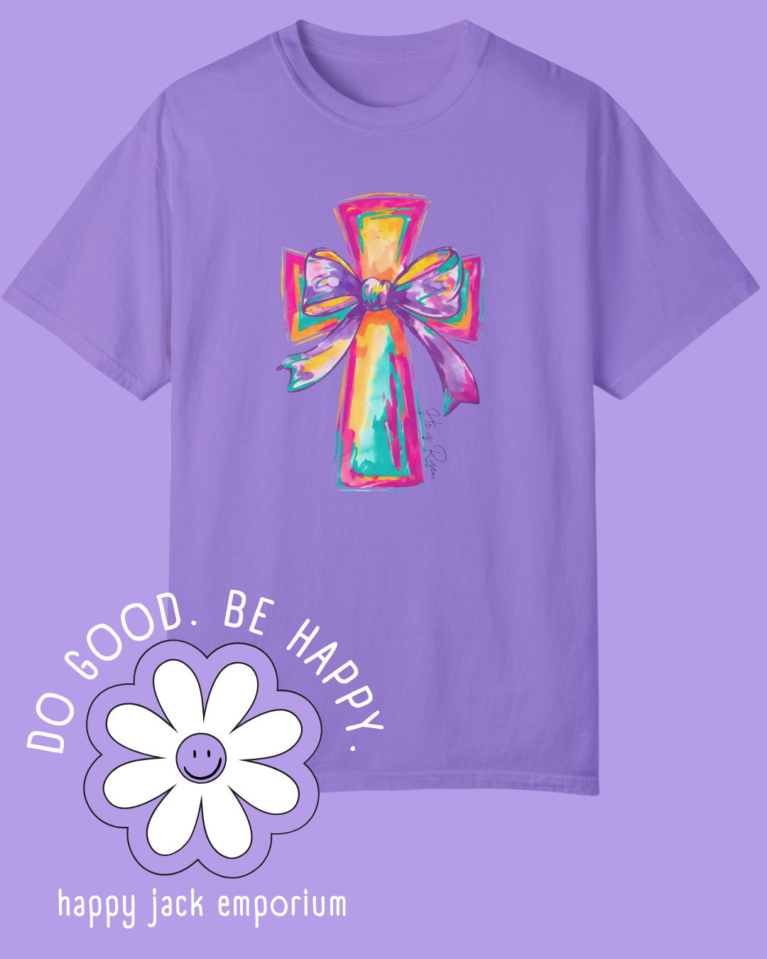 He is Risen - Easter - Brushstroke Cross - Comfort Colors Tshirt