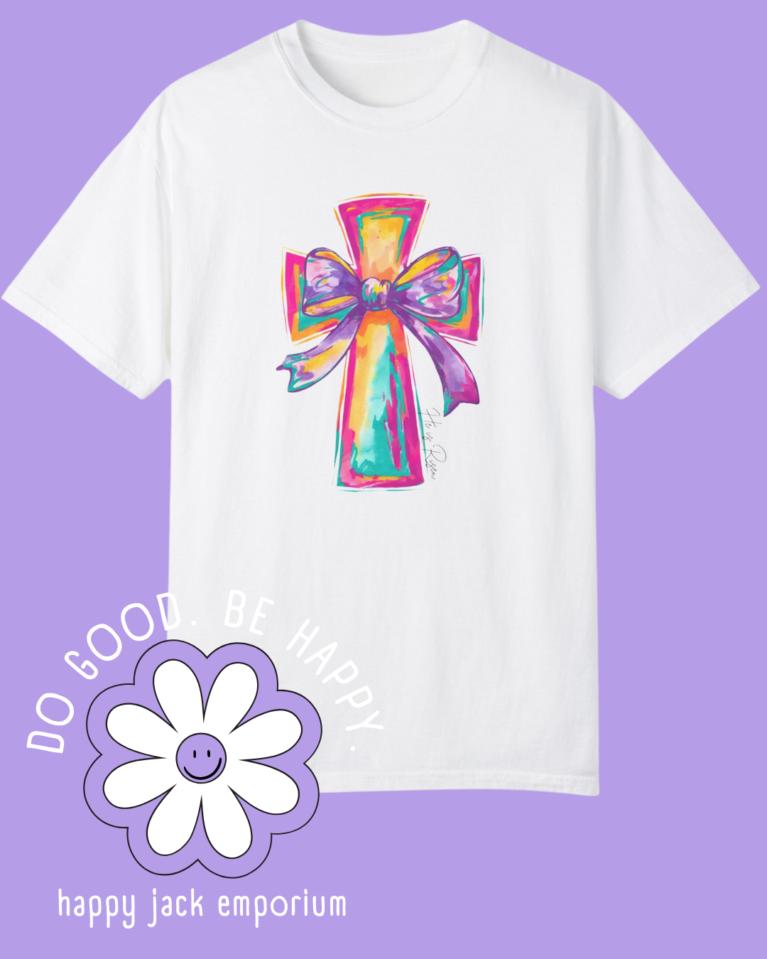 He is Risen - Easter - Brushstroke Cross - Comfort Colors Tshirt