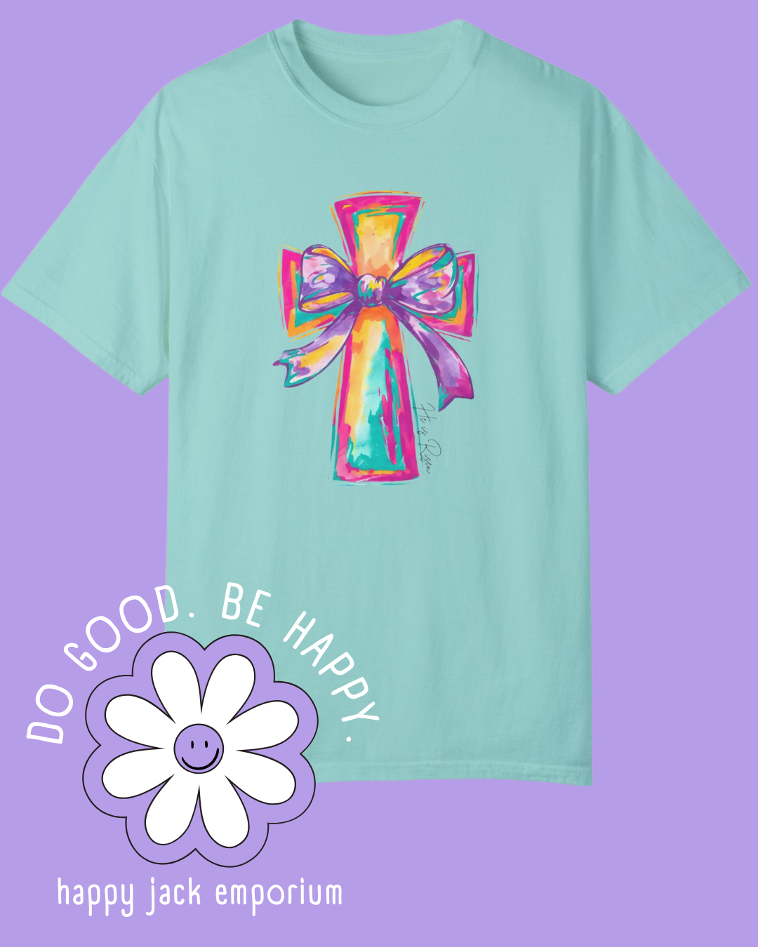He is Risen - Easter - Brushstroke Cross - Comfort Colors Tshirt
