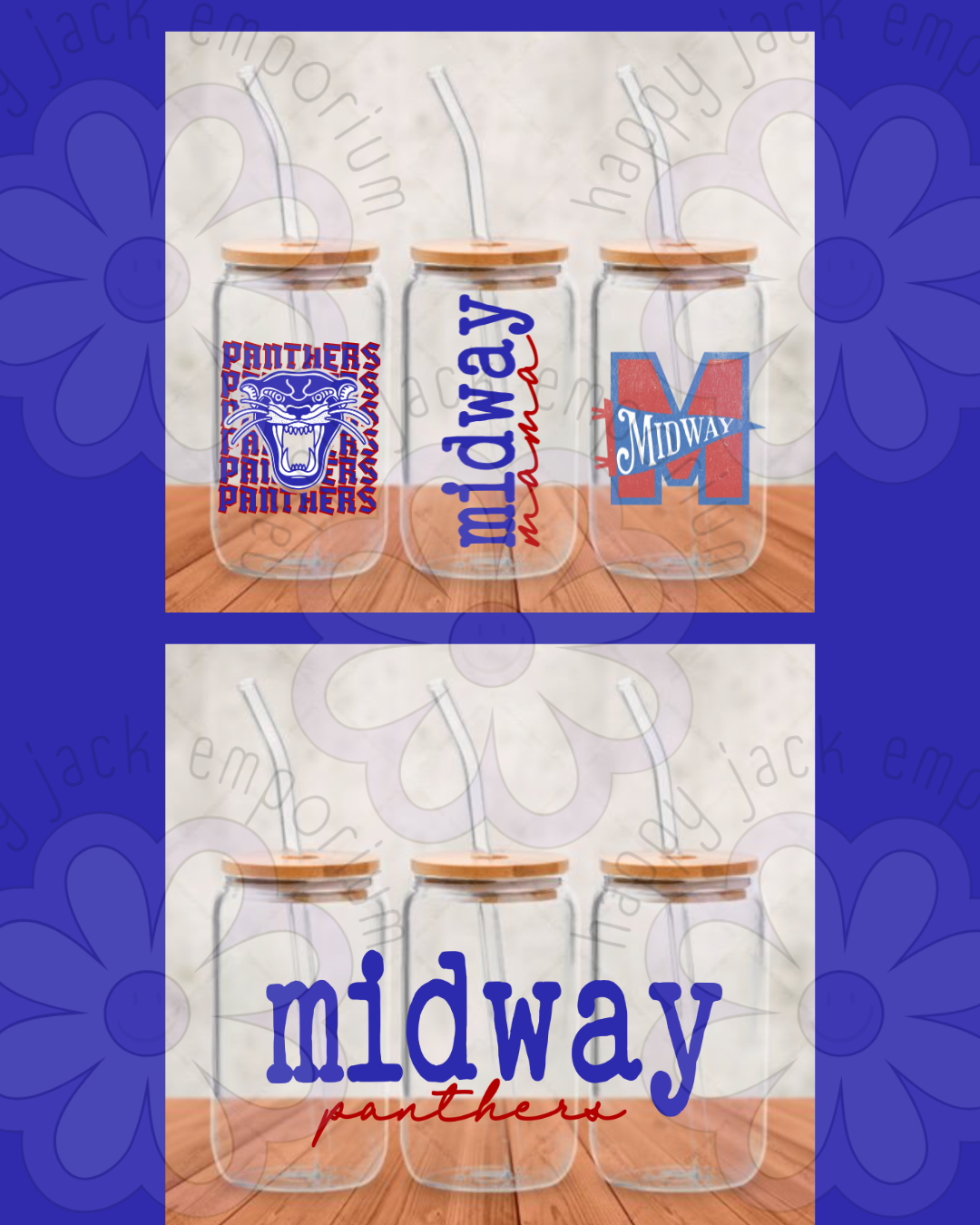 Panthers Glass Cup with Bamboo Lid