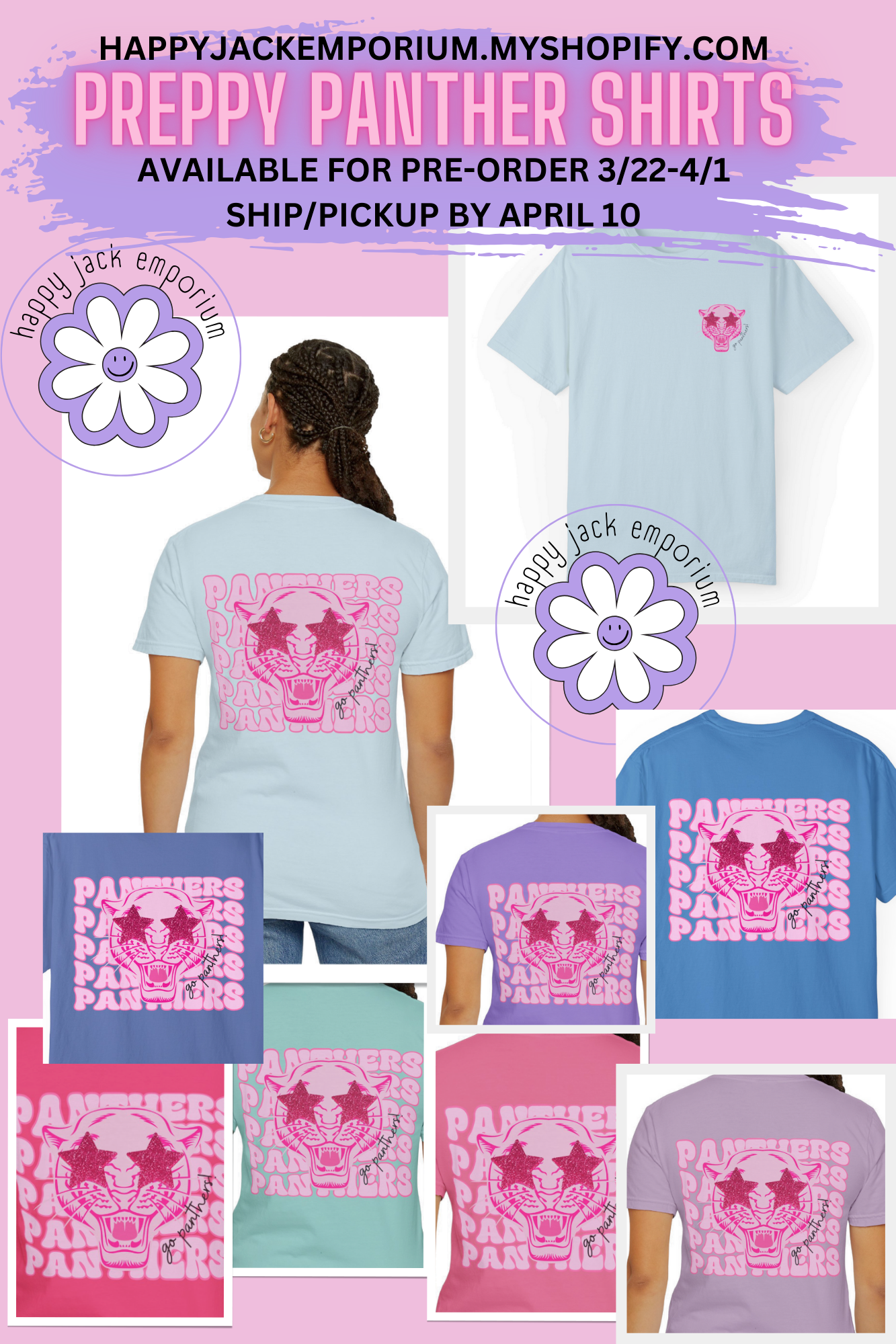 Preppy Panthers (Front & Back) Comfort Colors Shirt