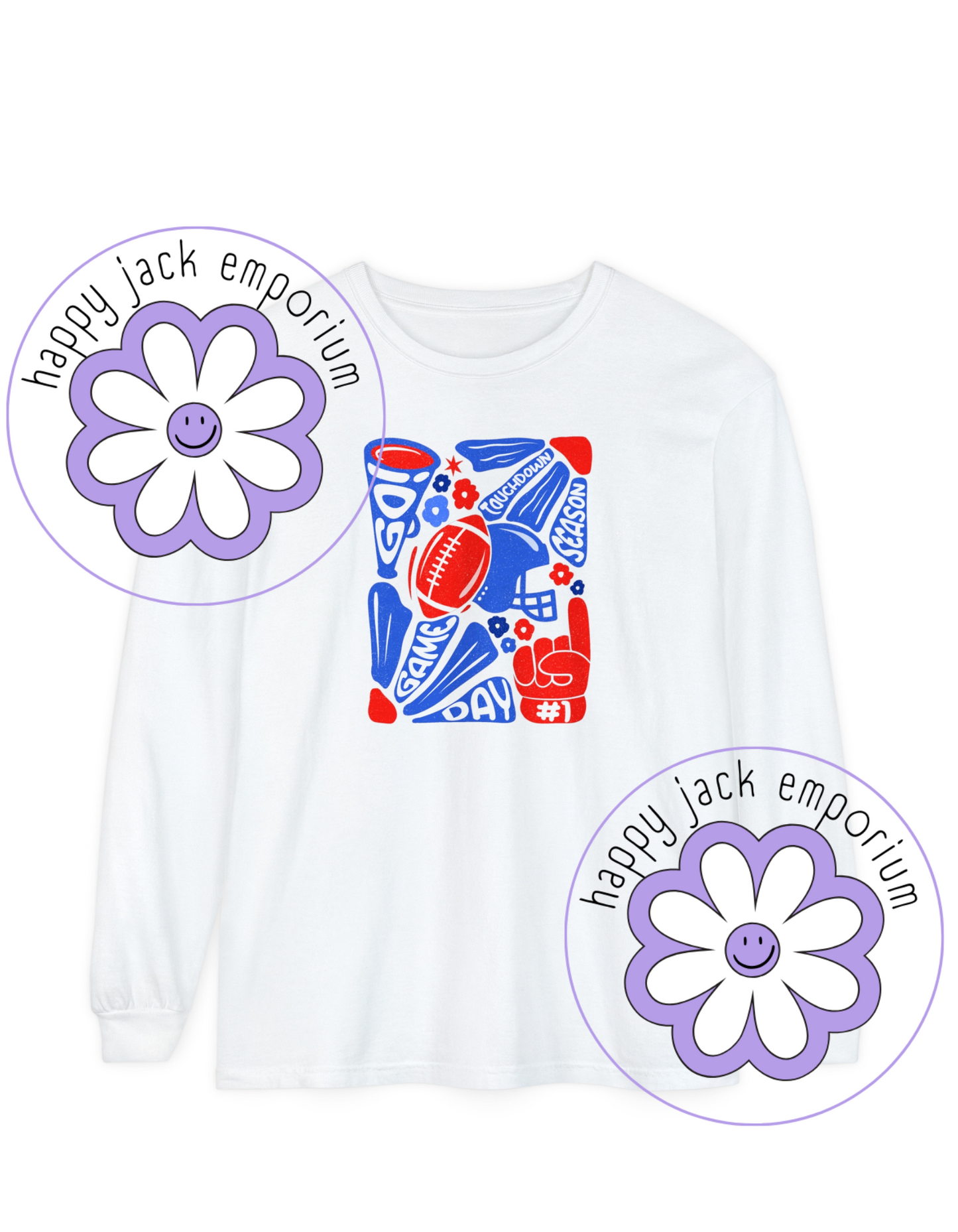 ADULT-Game Day Football/Floral Design on Long-Sleeved Comfort Colors