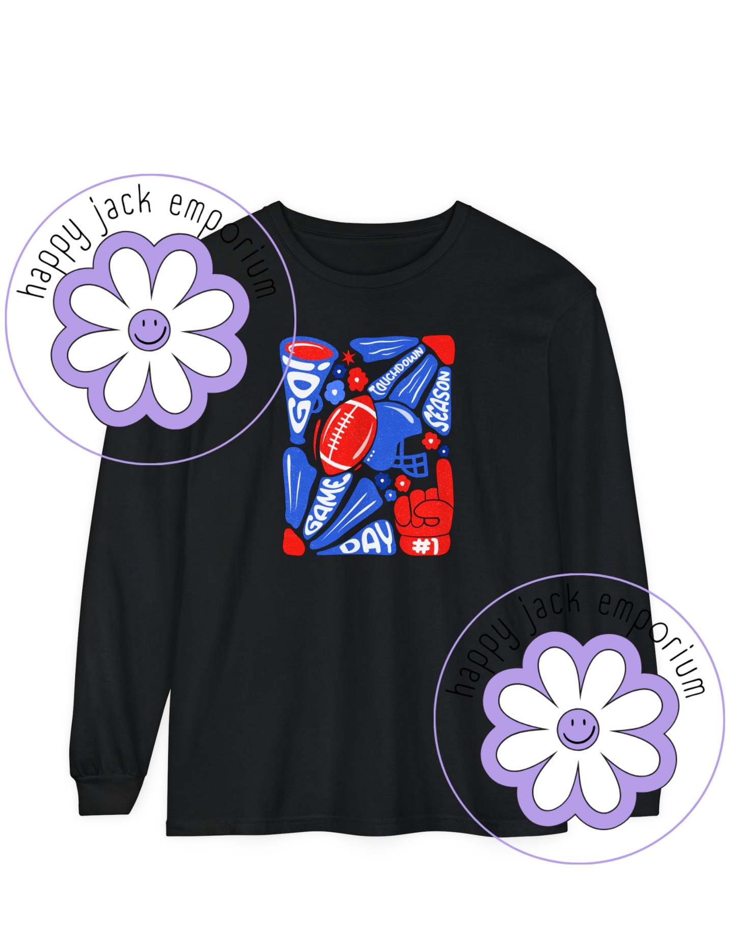 ADULT-Game Day Football/Floral Design on Long-Sleeved Comfort Colors