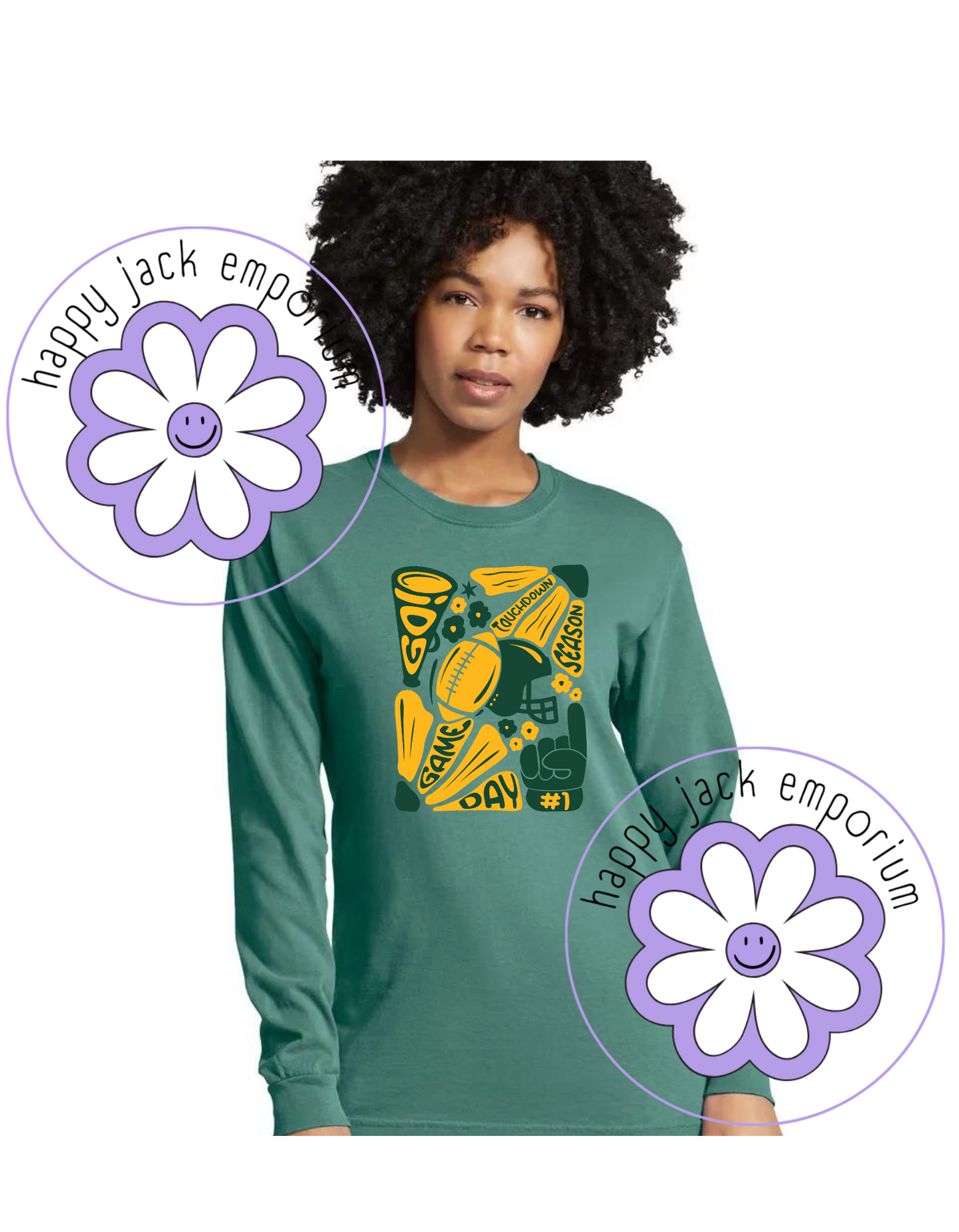 ADULT-Game Day Football/Floral Design on Long-Sleeved Comfort Colors