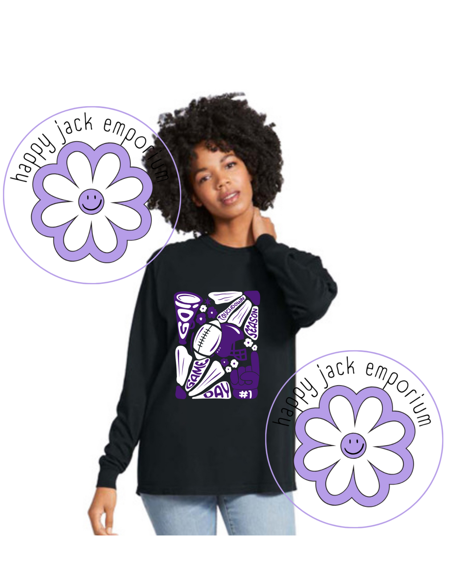 ADULT-Game Day Football/Floral Design on Long-Sleeved Comfort Colors