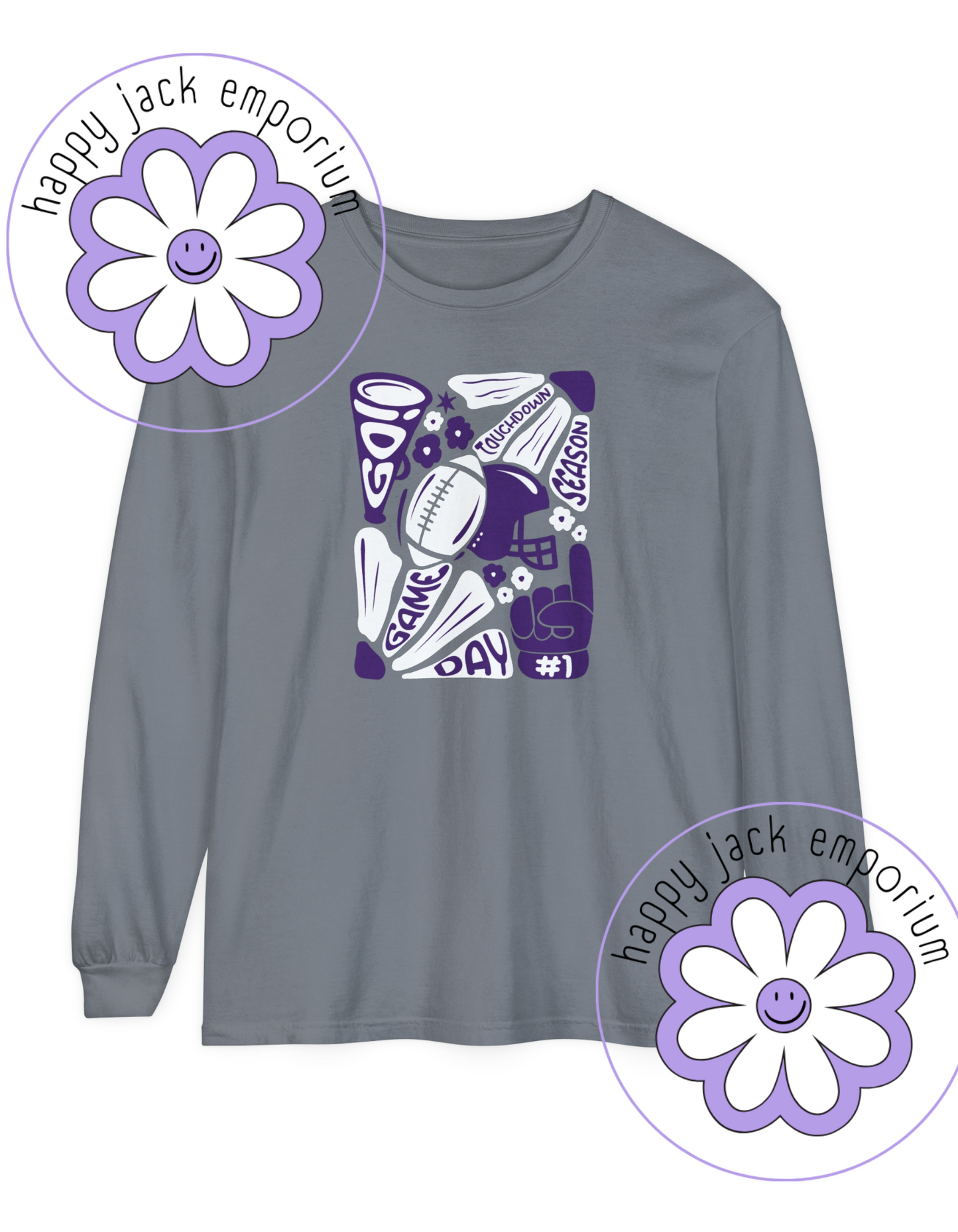 ADULT-Game Day Football/Floral Design on Long-Sleeved Comfort Colors