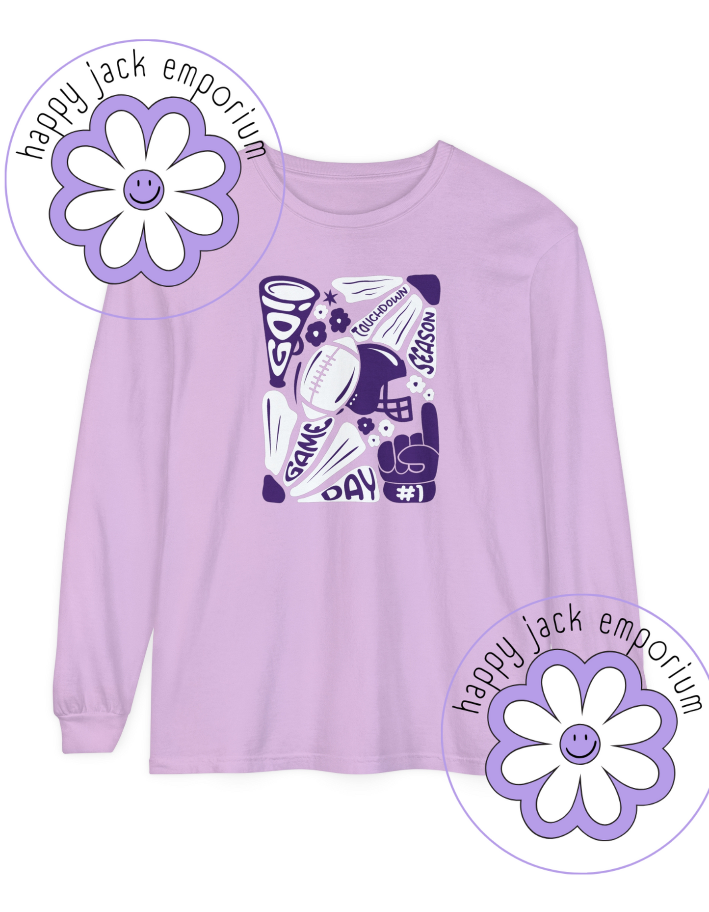 ADULT-Game Day Football/Floral Design on Long-Sleeved Comfort Colors