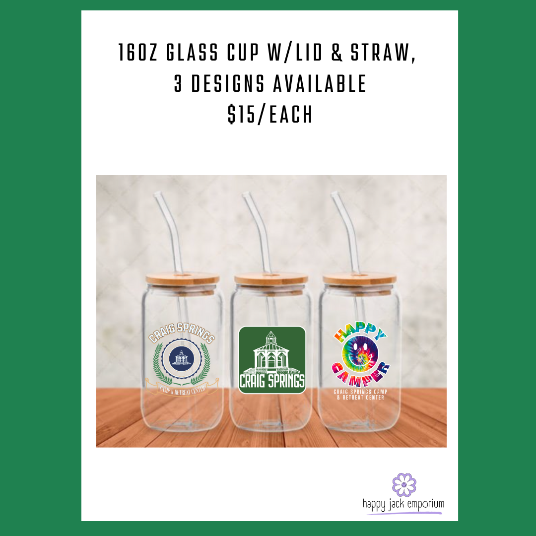 Craig Springs - 16oz glass "can" with bamboo lid+straw