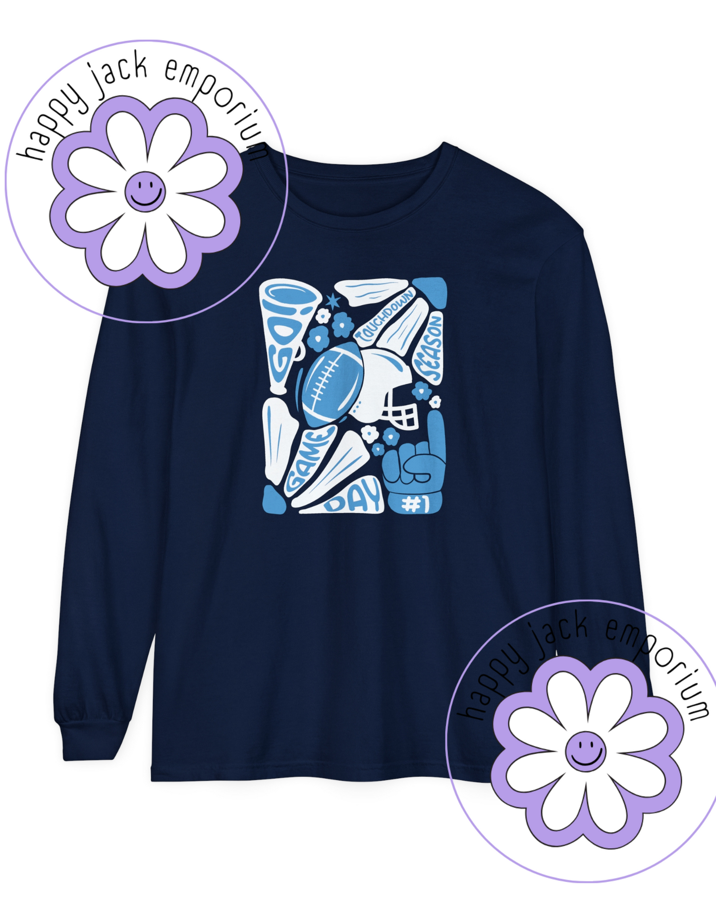 ADULT-Game Day Football/Floral Design on Long-Sleeved Comfort Colors