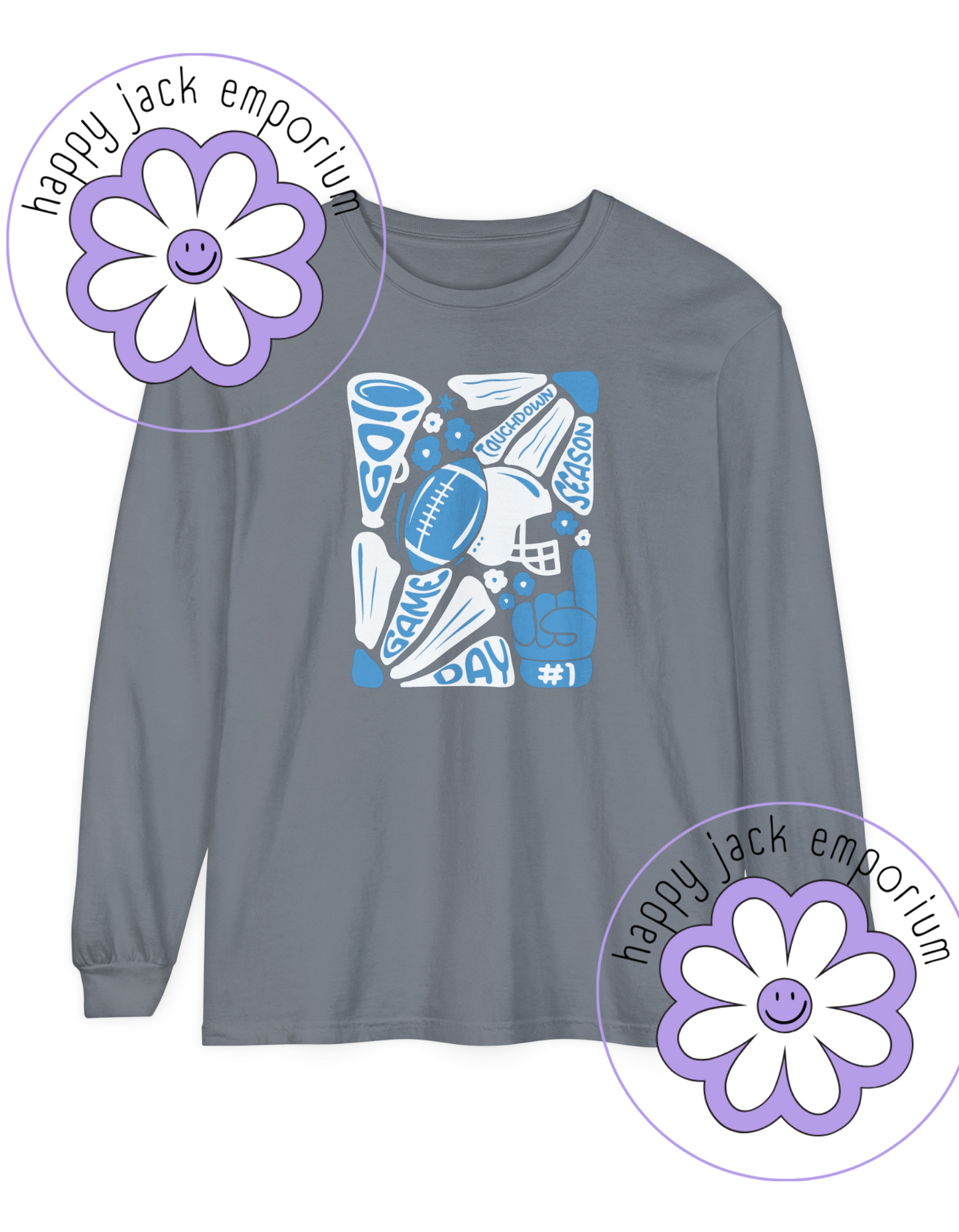ADULT-Game Day Football/Floral Design on Long-Sleeved Comfort Colors