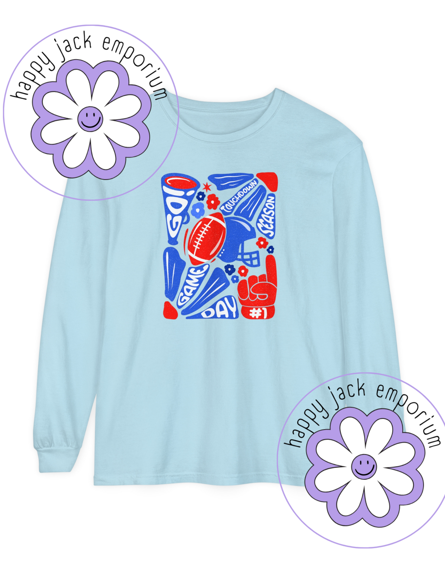 ADULT-Game Day Football/Floral Design on Long-Sleeved Comfort Colors