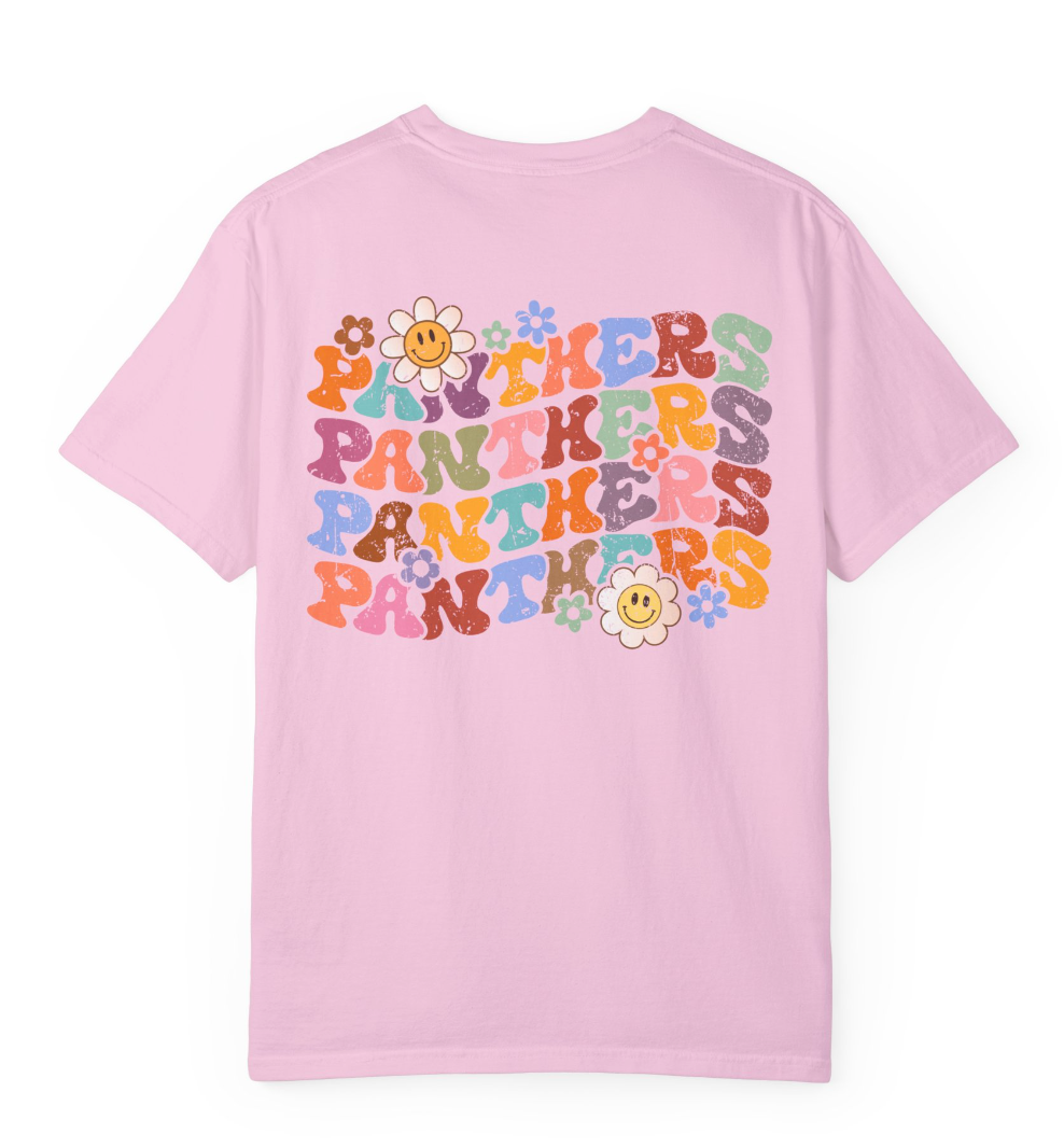 PANTHERS-Wavy Word/Flowers Comfort Colors Shirt (several animals available)