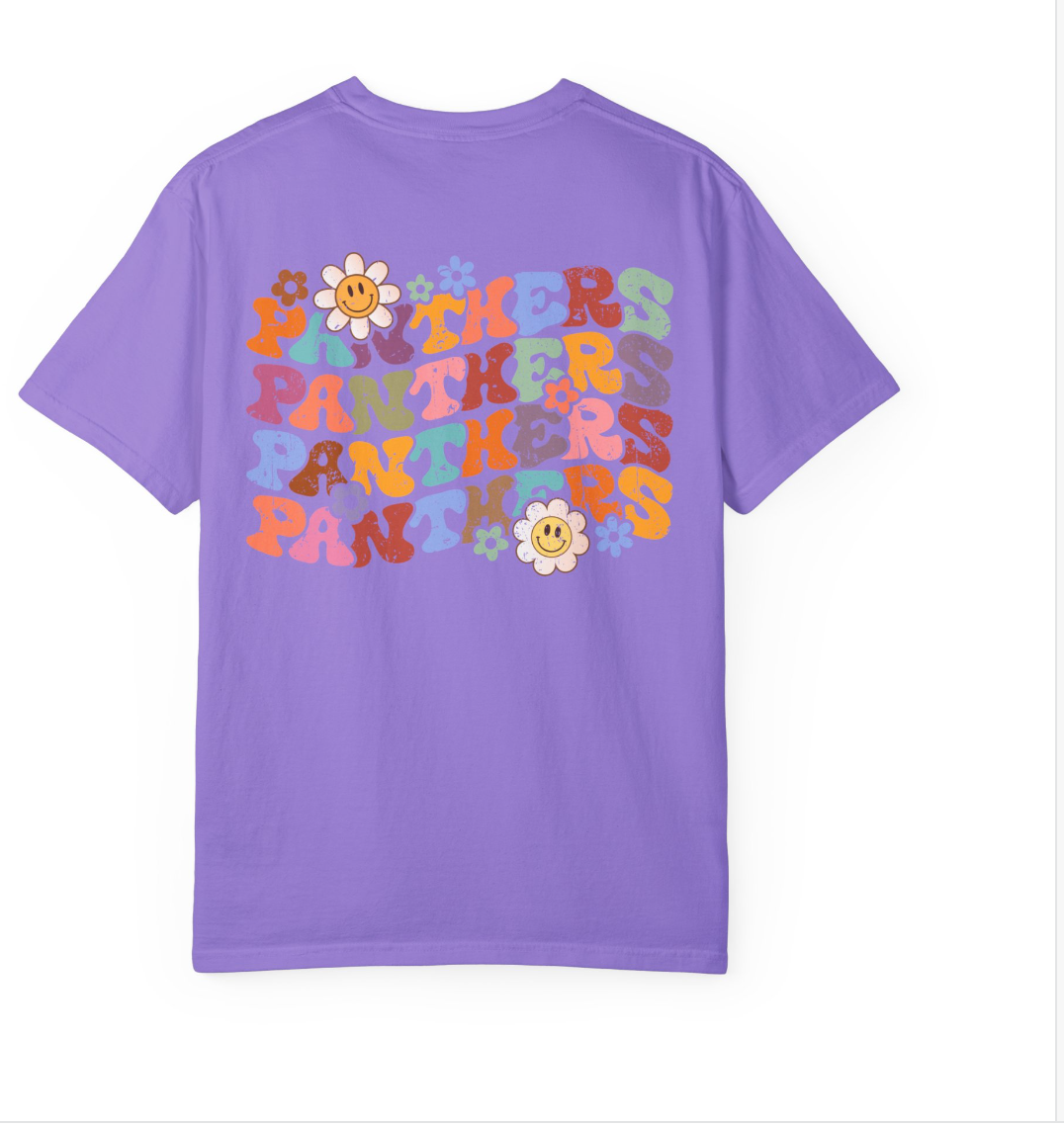 PANTHERS-Wavy Word/Flowers Comfort Colors Shirt (several animals available)