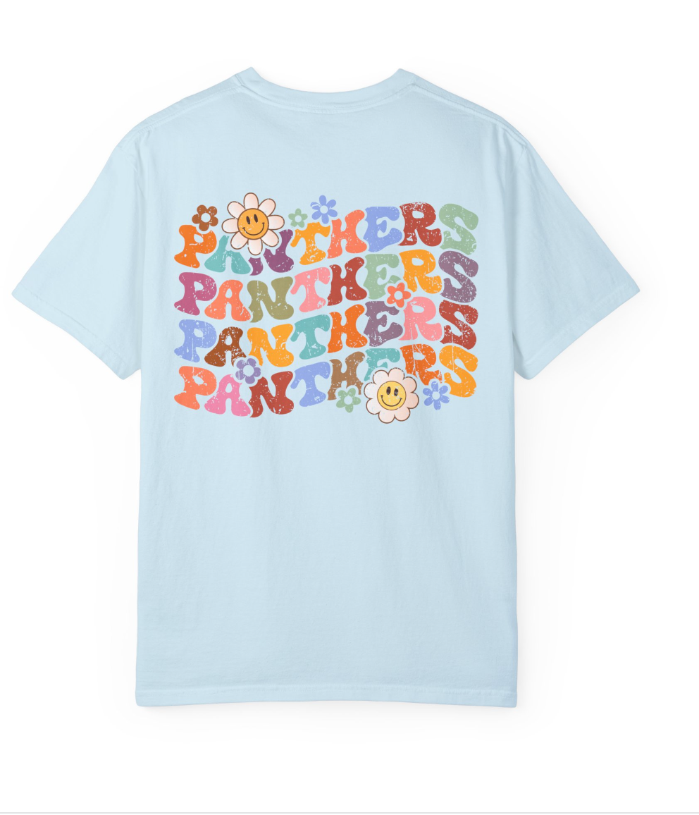 PANTHERS-Wavy Word/Flowers Comfort Colors Shirt (several animals available)
