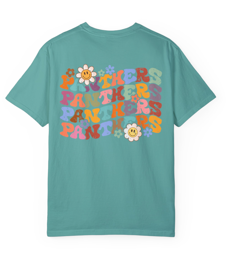 PANTHERS-Wavy Word/Flowers Comfort Colors Shirt (several animals available)