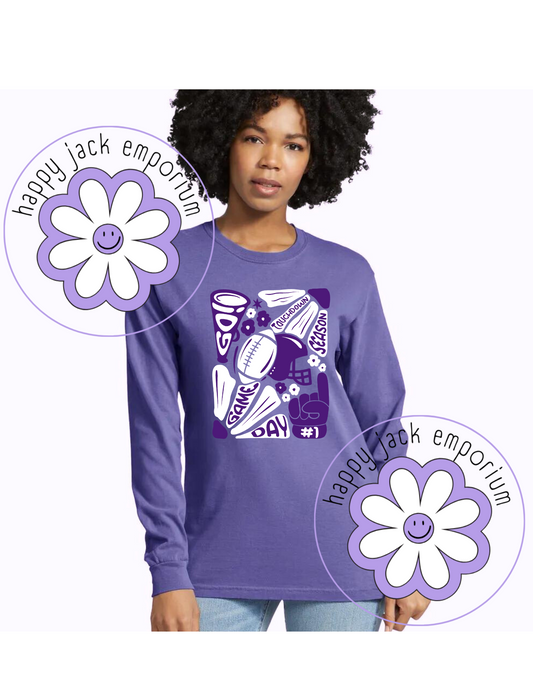 ADULT-Game Day Football/Floral Design on Long-Sleeved Comfort Colors