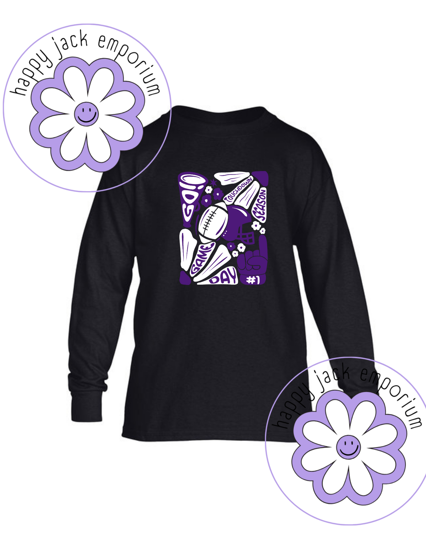 CHILD/YOUTH-Game Day Football/Floral Design on Long-Sleeved Shirt