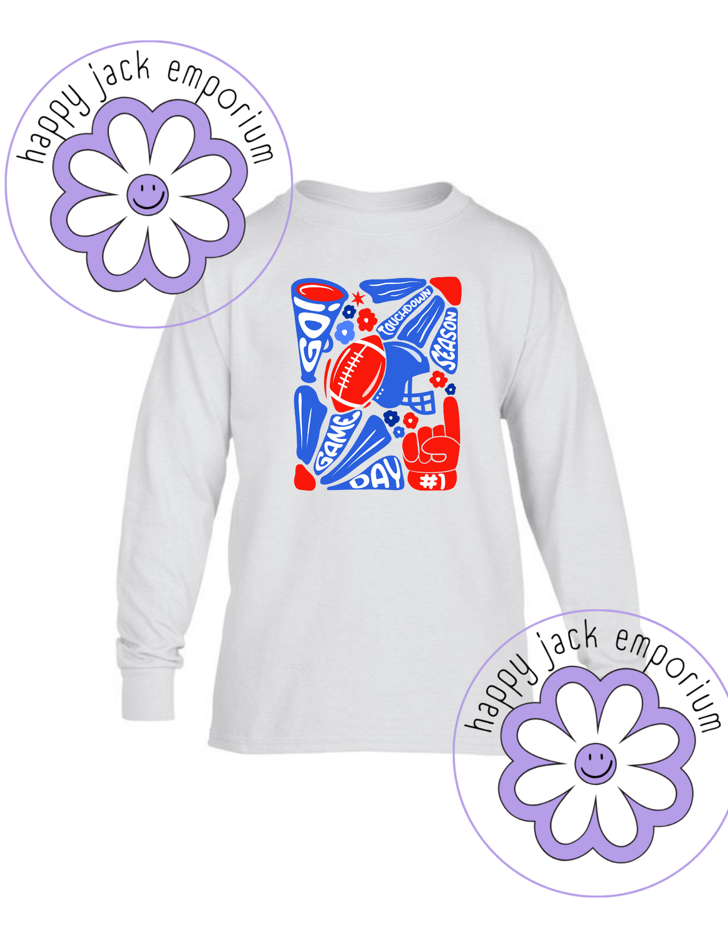 CHILD/YOUTH-Game Day Football/Floral Design on Long-Sleeved Shirt