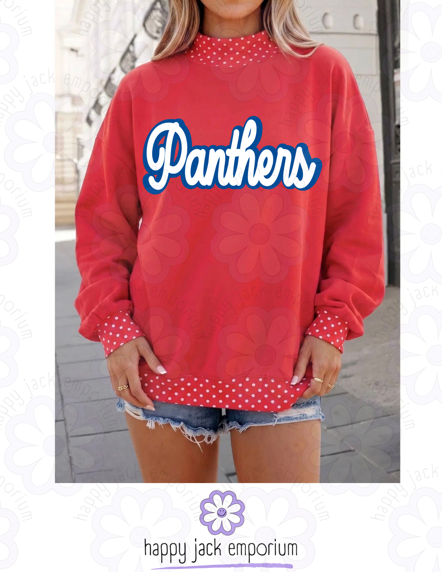 PRE-ORDER: Polka Dot Mock Neck Panthers Sweatshirt (benefitting Hunger Free MISD)