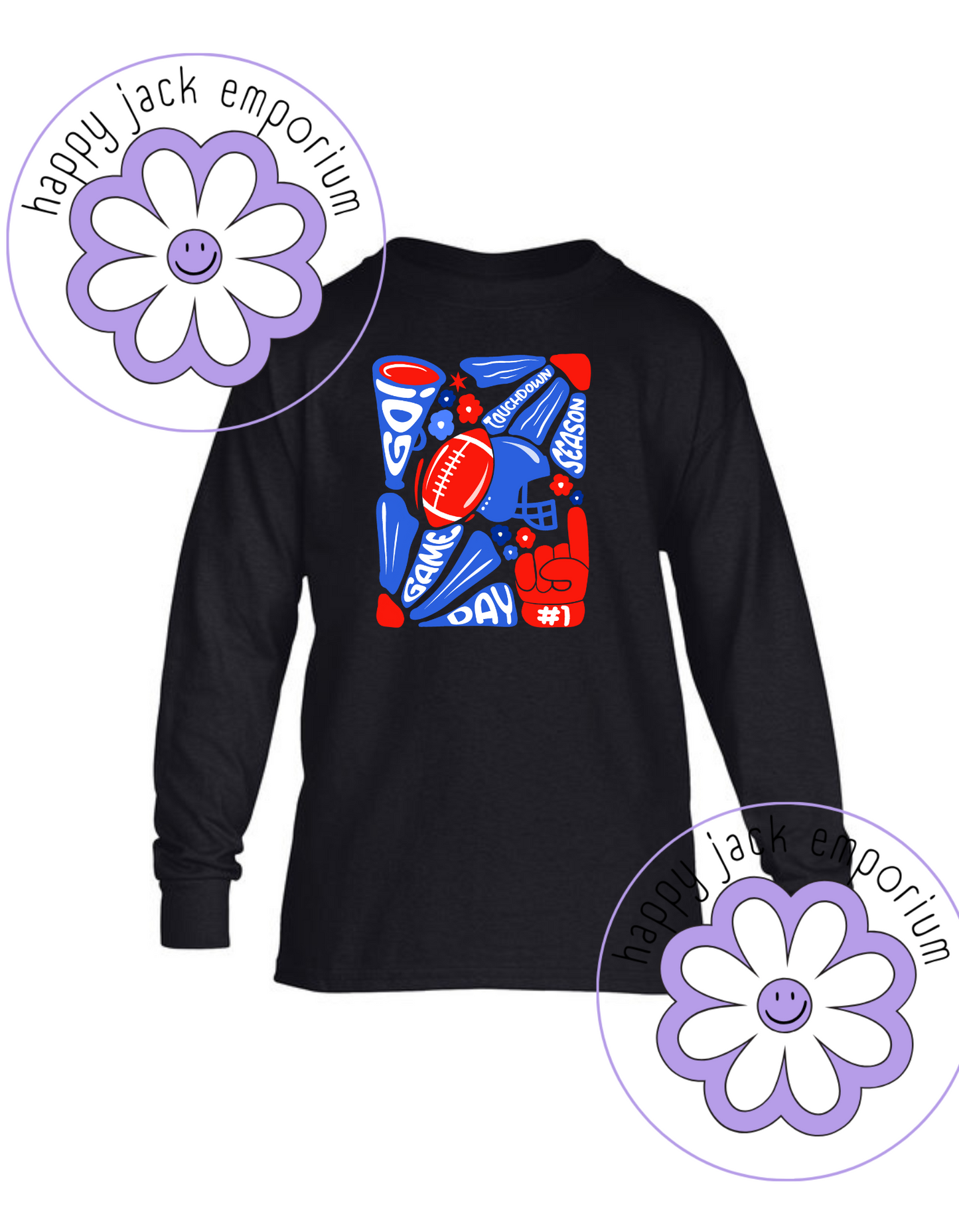 CHILD/YOUTH-Game Day Football/Floral Design on Long-Sleeved Shirt