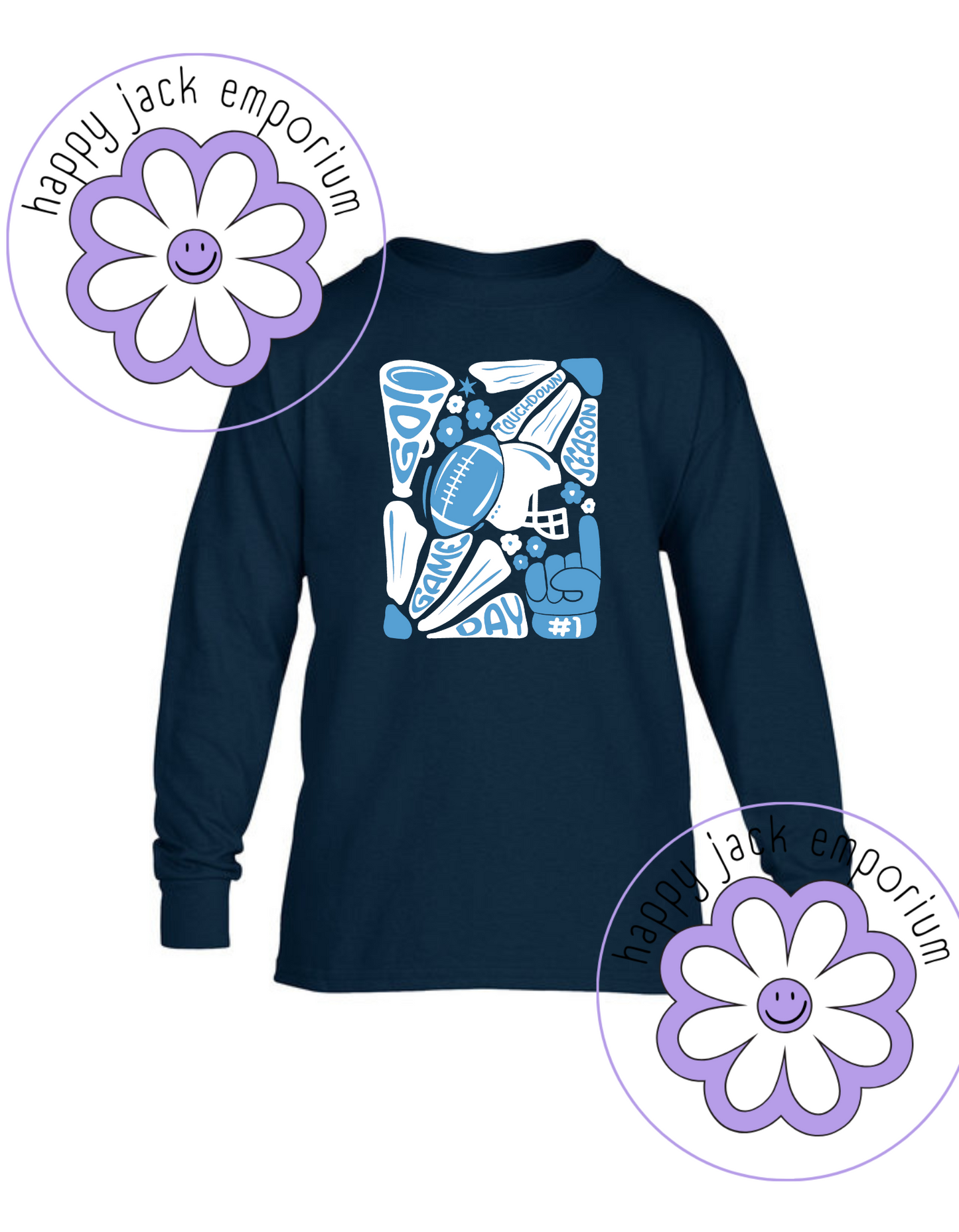 CHILD/YOUTH-Game Day Football/Floral Design on Long-Sleeved Shirt