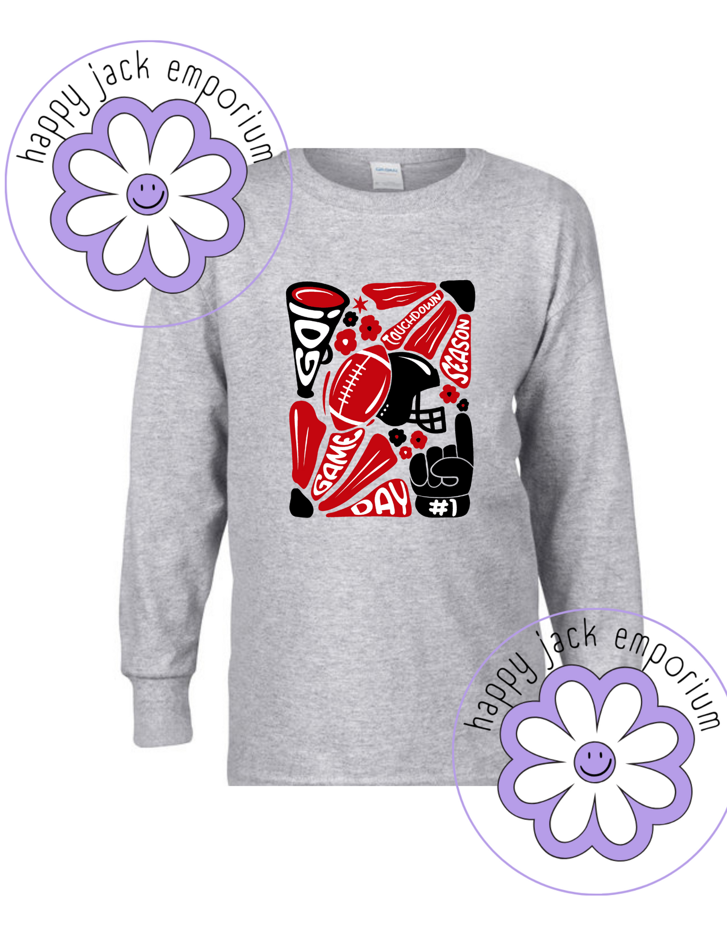 CHILD/YOUTH-Game Day Football/Floral Design on Long-Sleeved Shirt