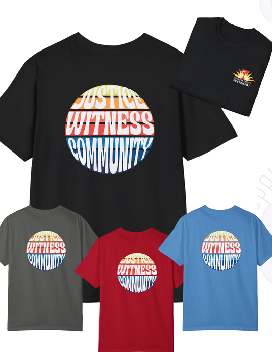CCSW - JUSTICE, WITNESS, COMMUNITY-comfort colors t-shirt