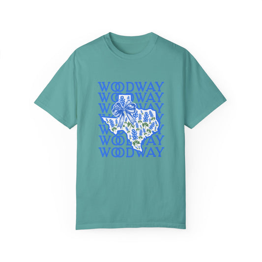 Texas Outline + Bluebonnets -WOODWAY Comfort Colors T-Shirt