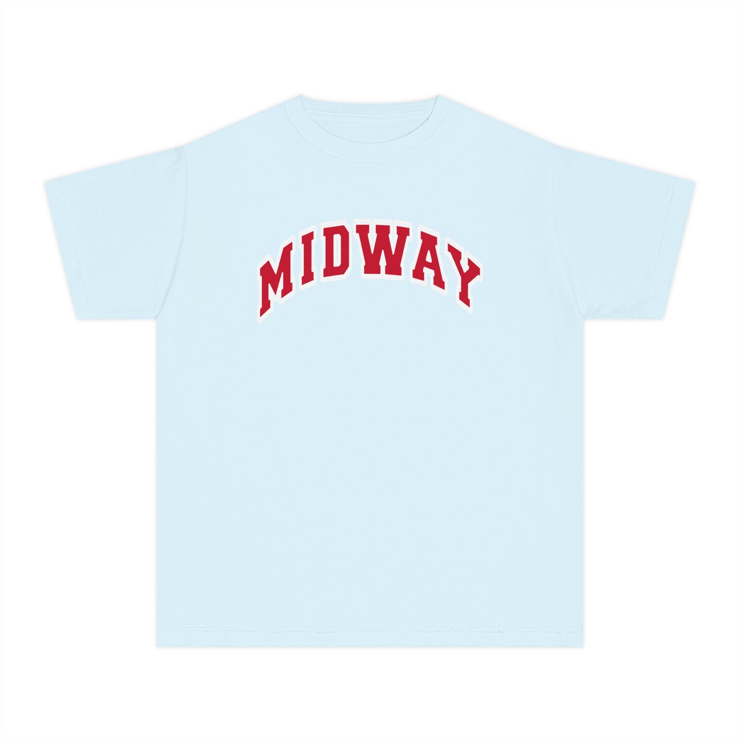 MIDWAY -RED-trending block Letters- - COMFORT COLORS TSHIRT