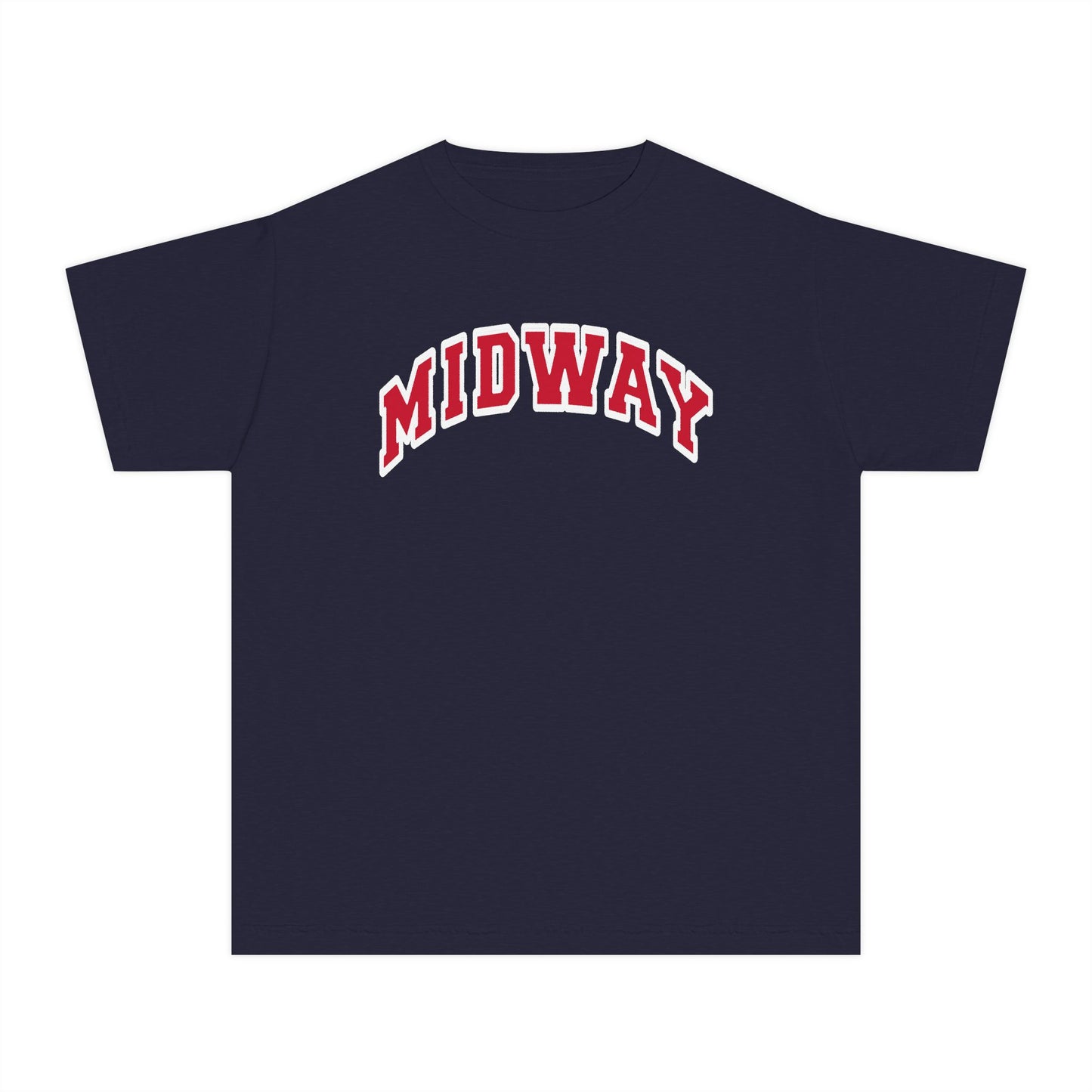 MIDWAY -RED-trending block Letters- - COMFORT COLORS TSHIRT