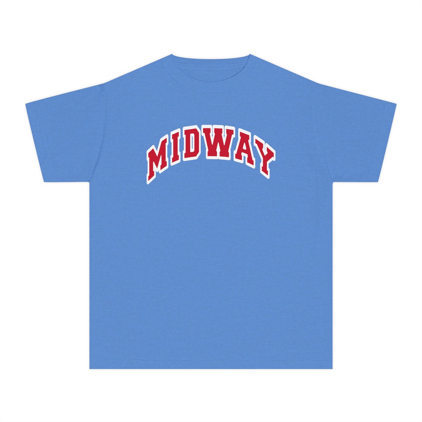 MIDWAY -RED-trending block Letters- - COMFORT COLORS TSHIRT