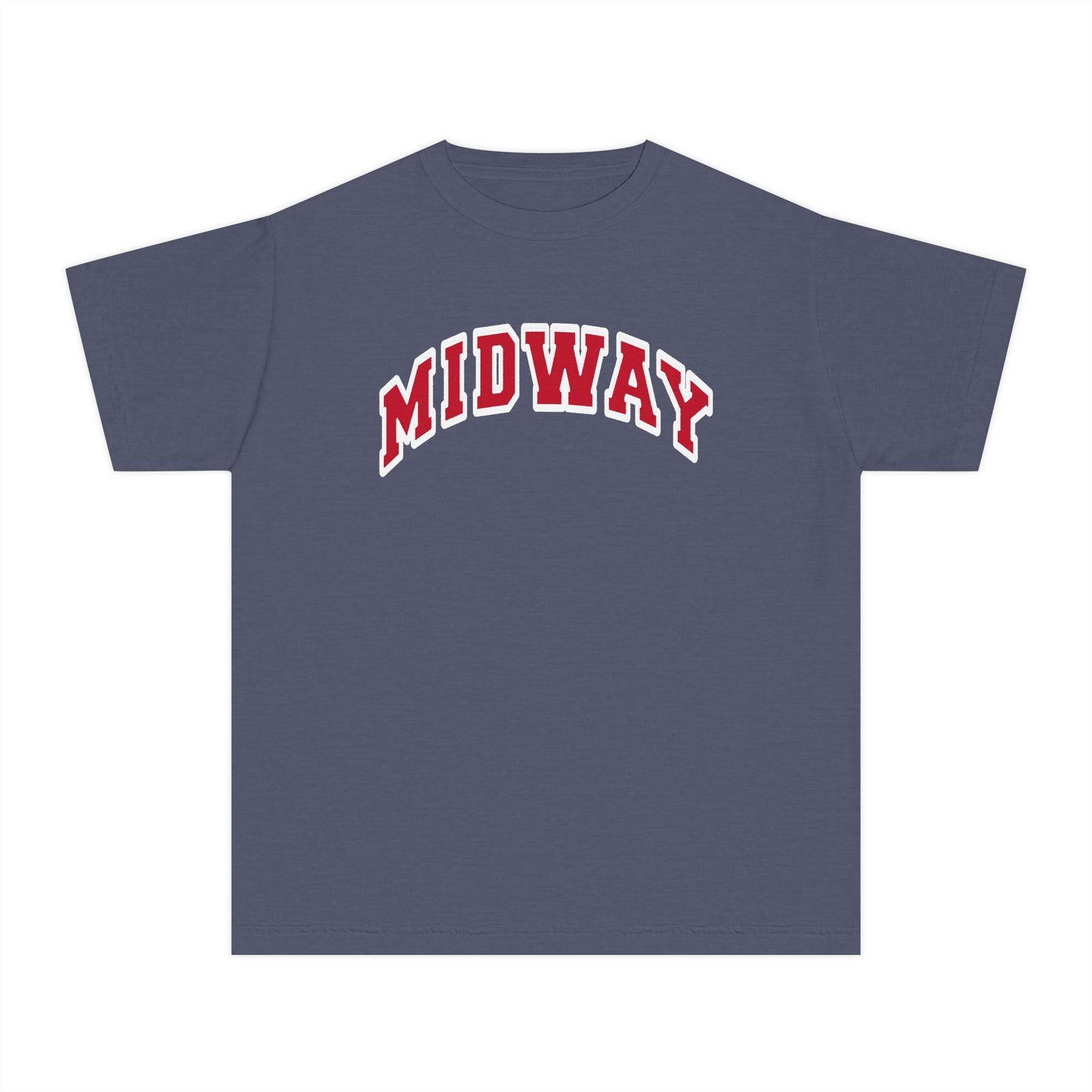 MIDWAY -RED-trending block Letters- - COMFORT COLORS TSHIRT