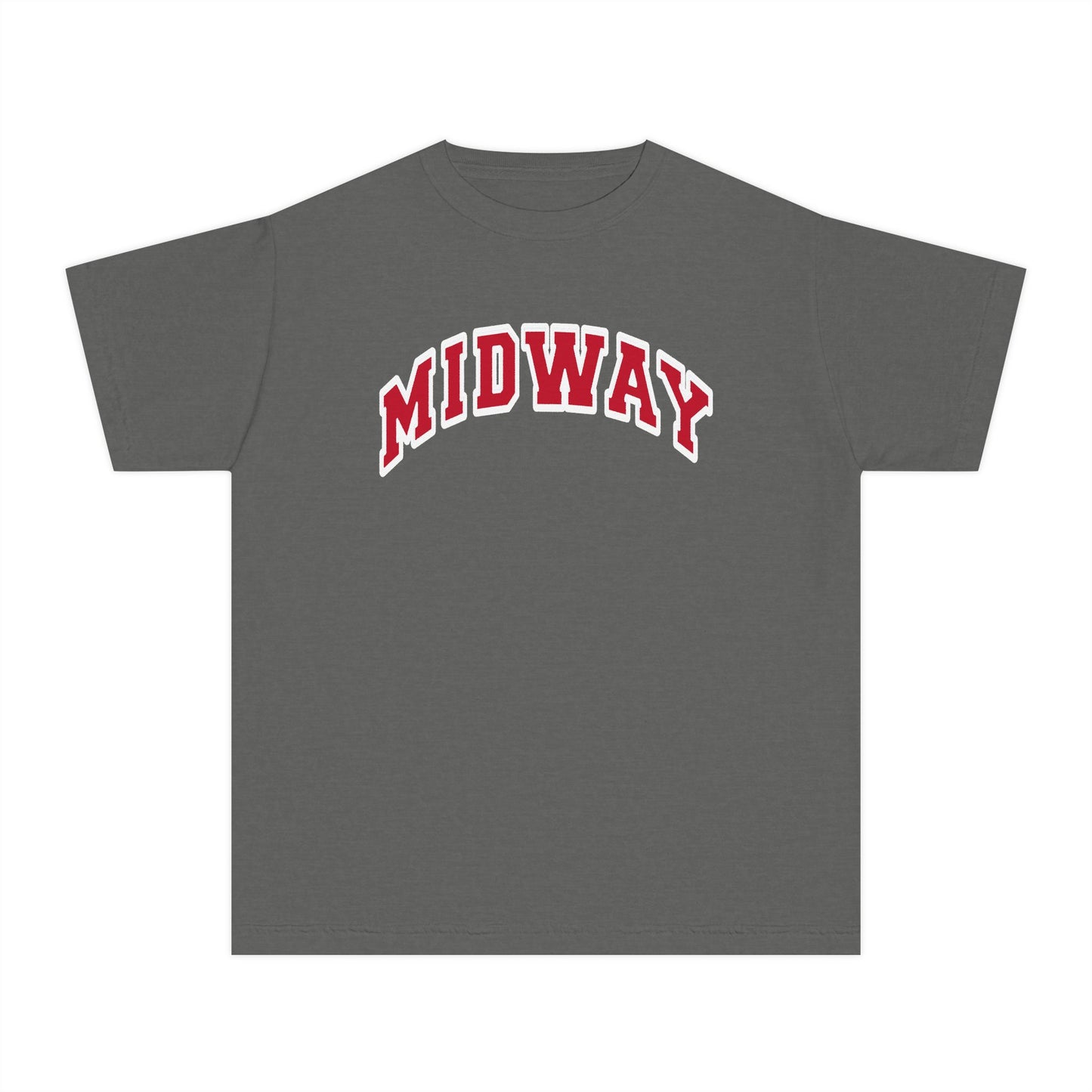 MIDWAY -RED-trending block Letters- - COMFORT COLORS TSHIRT