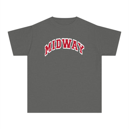 MIDWAY -RED-trending block Letters- - COMFORT COLORS TSHIRT