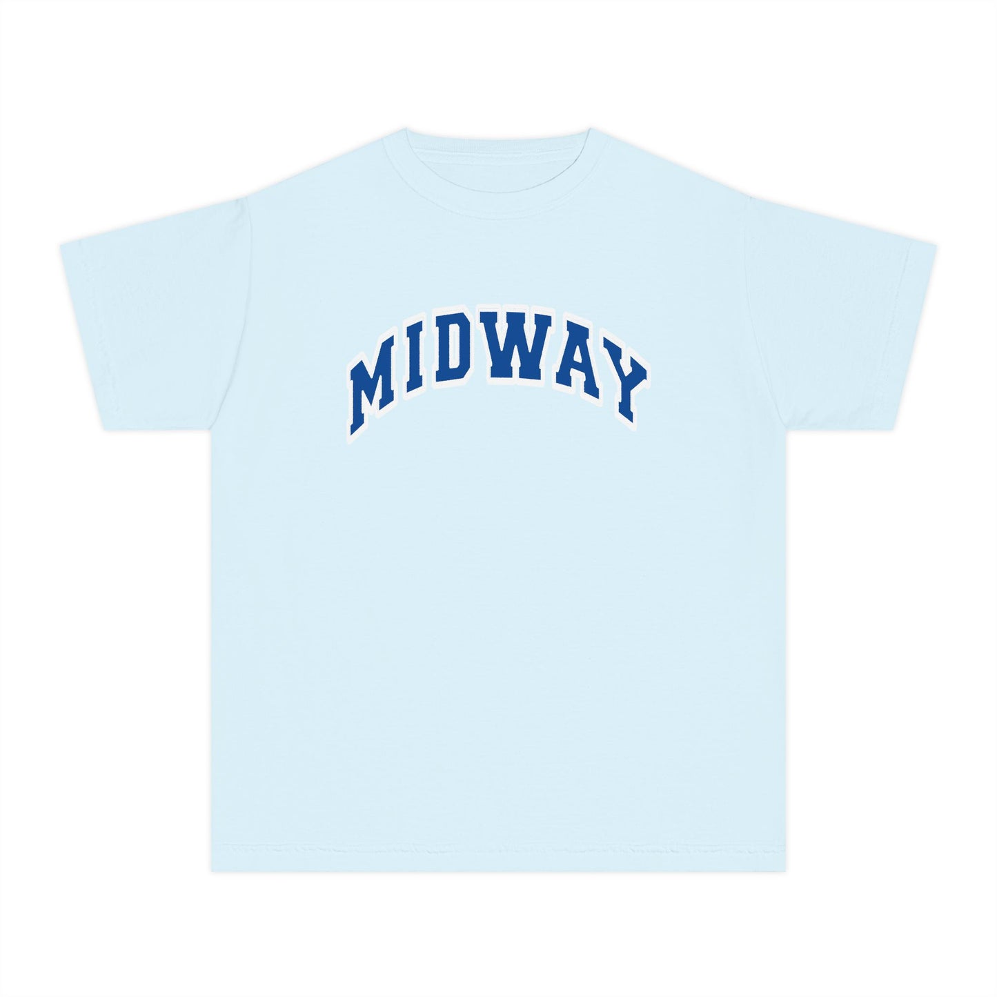 MIDWAY -BLUE-trending block Letters- - COMFORT COLORS TSHIRT