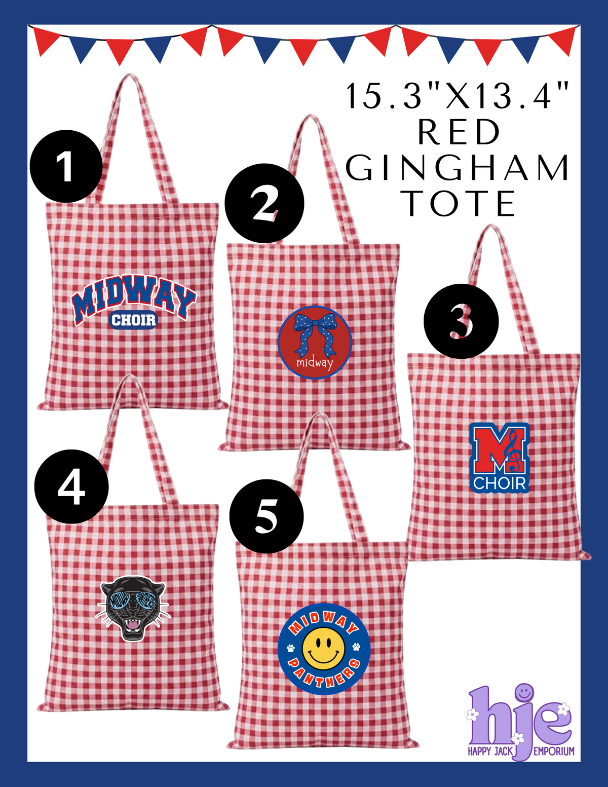 MHS CHOIR: Red and White Gingham Tote
