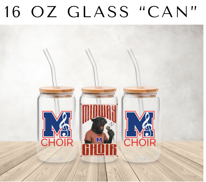 MHS CHOIR: 16oz Glass "Can" w/bamboo lid-various designs