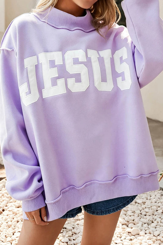 PRE-ORDER: JESUS - LAVENDER-oversized mockneck-embroidered lettering