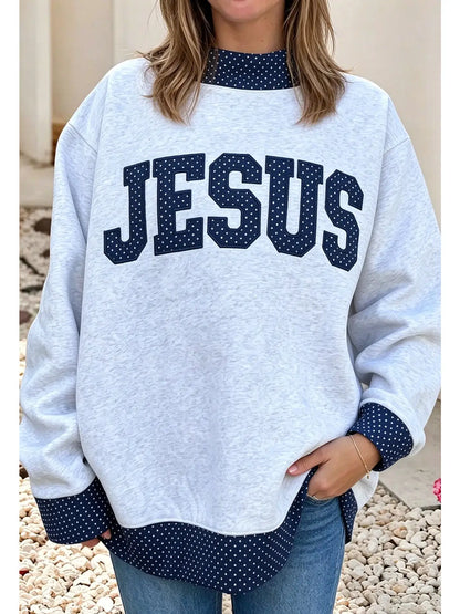 PRE-ORDER: JESUS oversized mockneck-embroidered lettering-polkadot
