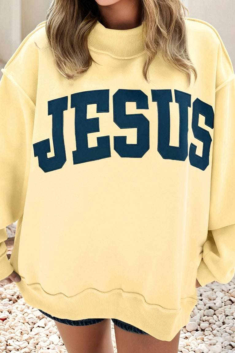 PRE-ORDER: JESUS - YELLOW-oversized mockneck-embroidered lettering